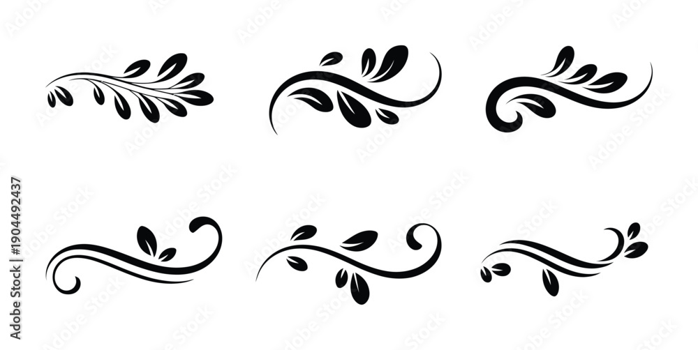 Fototapeta premium Collection of black vector floral designs arranged in a grid