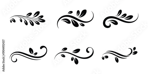 Collection of black vector floral designs arranged in a grid