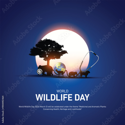 World Wildlife Day 2026. World Wildlife Day concept poster, banner, social media post, postcard, background, backdrop, template, web banner, cover design etc.