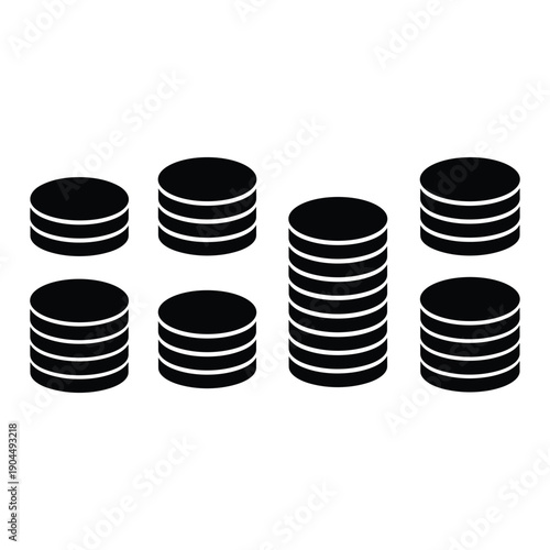 Stacks of black and white coins arranged in a specific pattern. isolated on white background, Vector