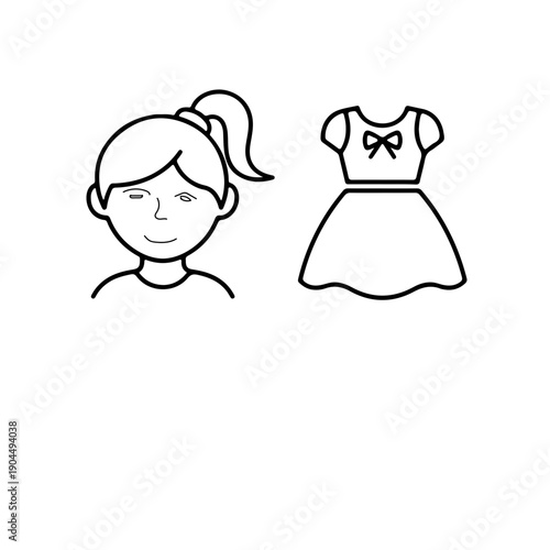 Young girl daydreaming with large whisk doodle illustration, minimalist line art, creative cooking concept