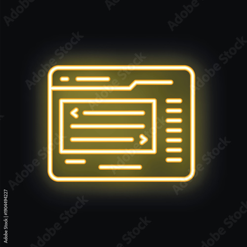 Neon sign representing a webpage displaying programming code, a concept for web development and software engineering