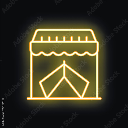 Glowing neon line tourist tent icon isolated on black background vector illustration