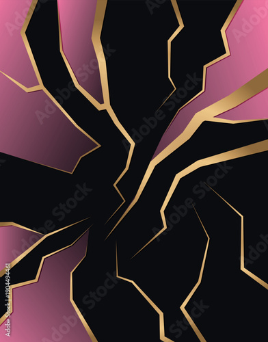 Abstract black background with gold cracks