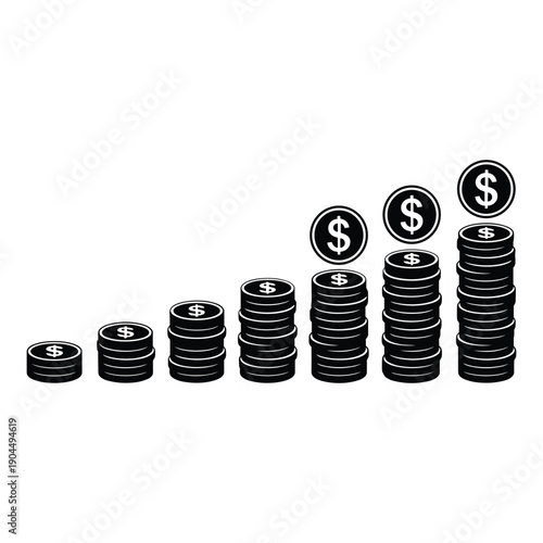Stacked coins with dollar symbols representing financial growth and wealth accumulation. isolated on white background, Vector