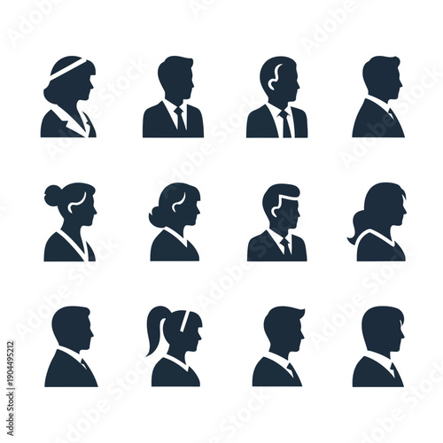 Diverse group of people icons representing various professions and genders