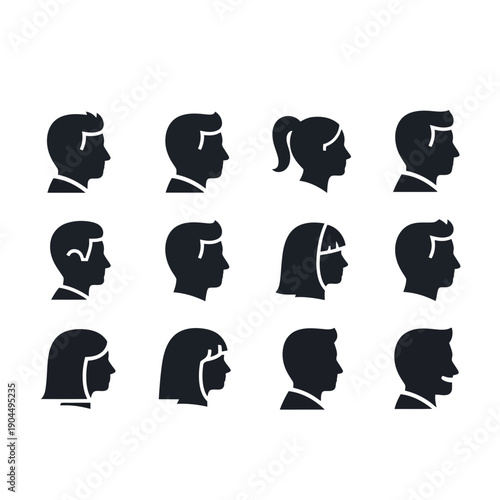 Diverse silhouettes of people showcasing various hairstyles and headwear