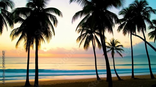 Wallpaper Mural Silhouetted palm trees on a tropical beach at sunrise Torontodigital.ca