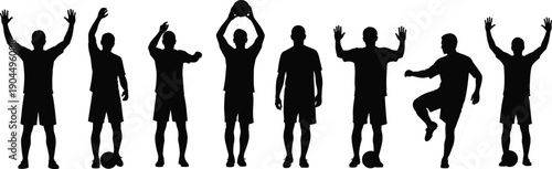 Soccer player silhouettes set football athlete poses isolated on white background sports action training illustration