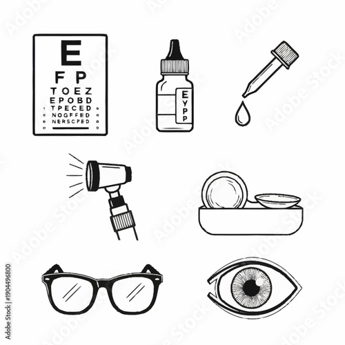 Collection of Eye Care and Vision Test Instruments.