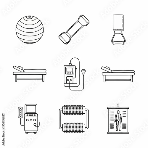 Collection of Medical and Rehabilitation Equipment Icons.
