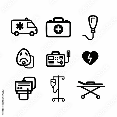 Collection of Medical Icons Representing Healthcare Services.
