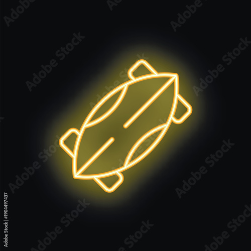 Minimalist neon yellow longboard skateboard glowing on a black background