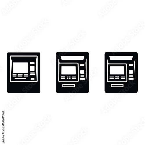 Three different types of atms with various functions and interfaces. isolated on white background, Vector