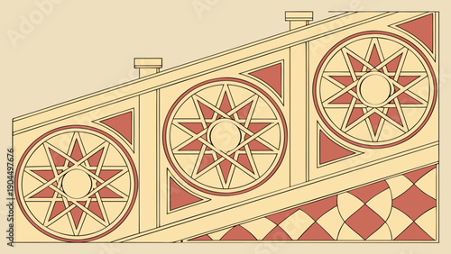 Geometric Pattern Design with Star and Diamond Shapes in Red and Beige Colors