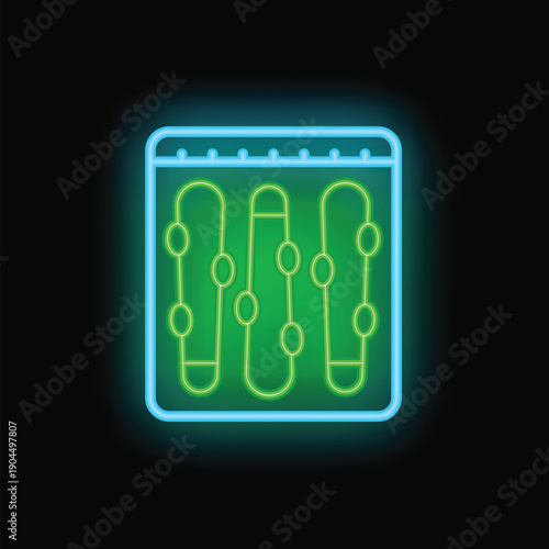 Neon green sound mixer console icon glowing against a dark background, perfect for music and audio projects