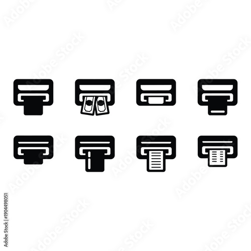 A collection of various types of printers and their functions depicted in a simple icon set. isolated on white background, Vector