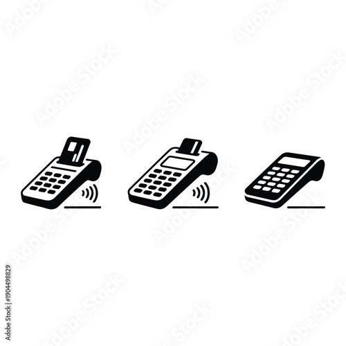 Three different types of credit card machines with wireless capabilities isolated on white background, Vector