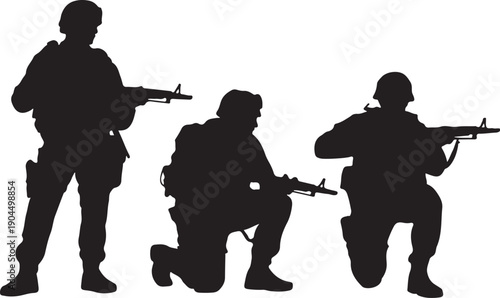 Black Military Soldier Silhouette Vector Set Tactical Illustration, black and white silhouette, vector and illustration