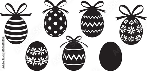 Black Easter Egg Silhouette Vector Set Decorative Holiday Illustration, black and white silhouette, vector and illustration