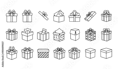 Gift box line icons set with editable stroke for web and editorial design