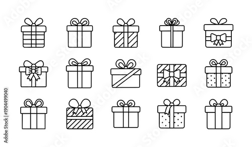 Minimal linear gift box icons with editable stroke for articles and web