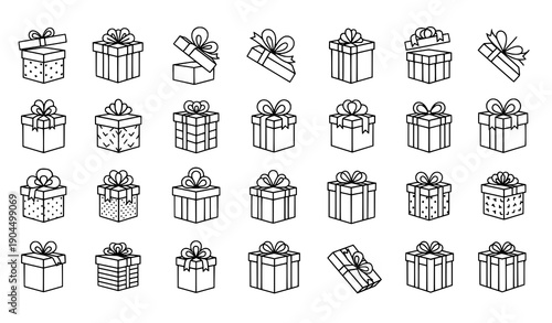 Editable stroke gift box line icons set for web, books, and newspapers