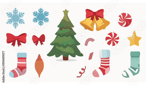 Colorful cartoon New Year illustration set for adverts, websites, and books