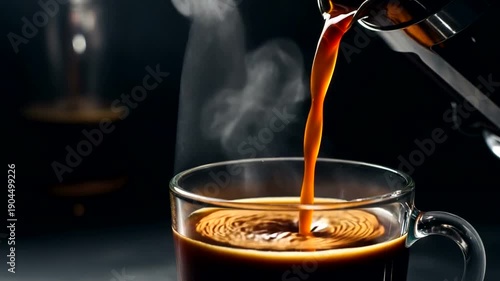 Coffee being poured into a clear cup.
