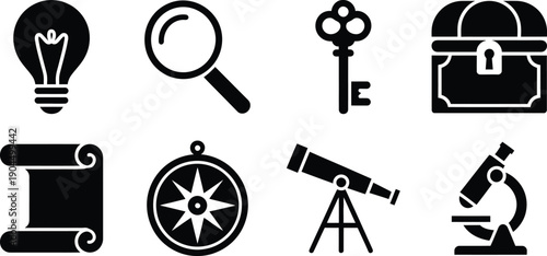8 Discovery and Scientific Exploration Vector Icons Set.