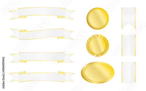 ホワイトとゴールドを基調にした上品で清潔感のある記念リボン＆メダル素材