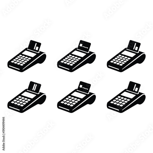 Six different types of credit card machines displayed in a grid pattern. isolated on white background, Vector