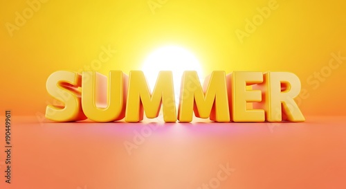 Vibrant summer greeting with 3D text and sunny background