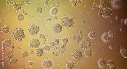 Microscopic view of cells, revealing intricate biological structures and details.