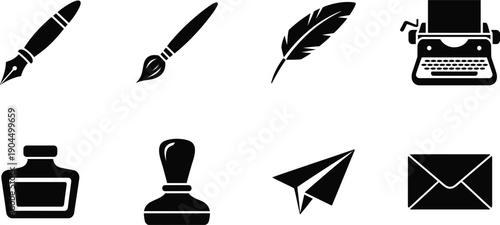8 Classic Writing and Literature Vector Icons Set.
