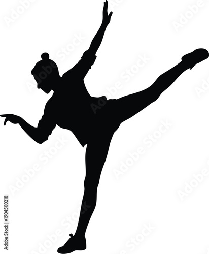 Silhouetted figure performing a dynamic yoga or dance pose