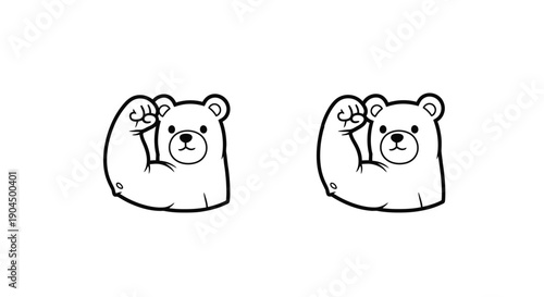 Two simple black and white strong bear icons flexing their powerful muscles inside circles