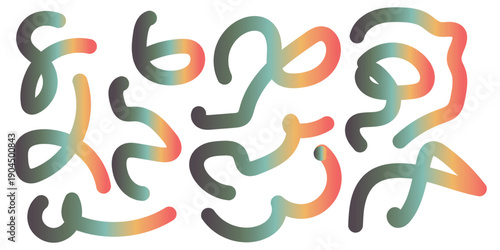 Abstract organic doodles and shapes with a muted green, orange, and red gradient on a white background, artistic illustration