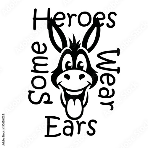 Cute donkey mascot logo with playful hand drawn lettering – black and white cartoon SVG