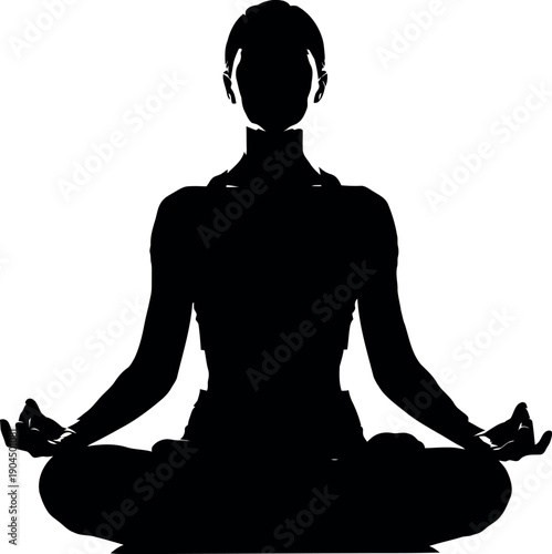 Yoga Meditation Pose Silhouette, Zen Mindfulness and Relaxation Outline
