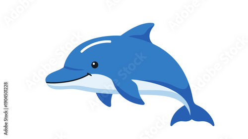 Blue Cartoon Dolphin Swimming.