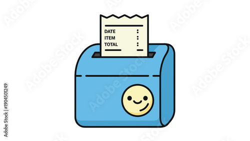 Blue cartoon receipt printer machine.