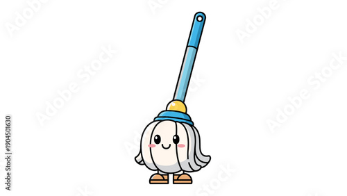 Cartoon toilet brush character smiling.