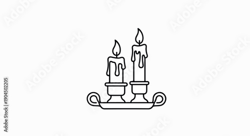 Line drawing of three lit candles on a candelabra with melted wax, against a plain white background.