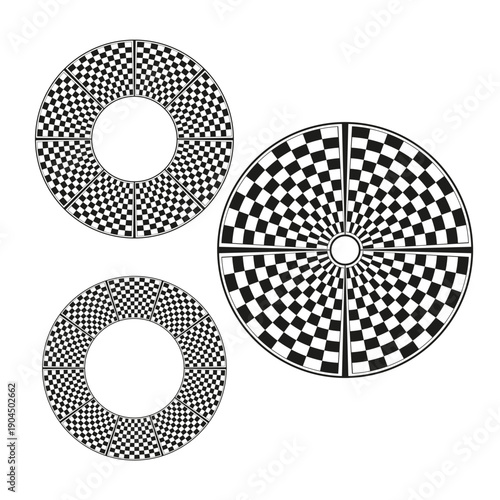 Extraordinary checkered icon. 3 three round symbols. Incredible vector illustration. Sophisticated monochrome image.