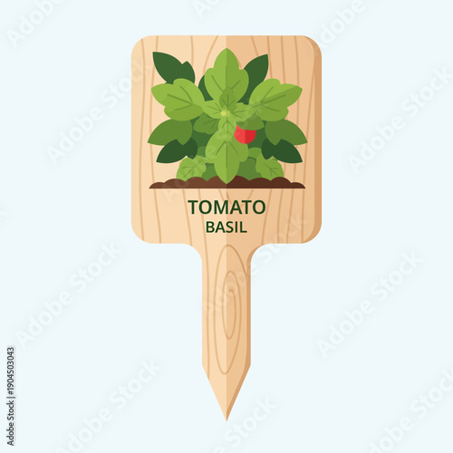 Fresh Herb Plant With Tomato Basil Label