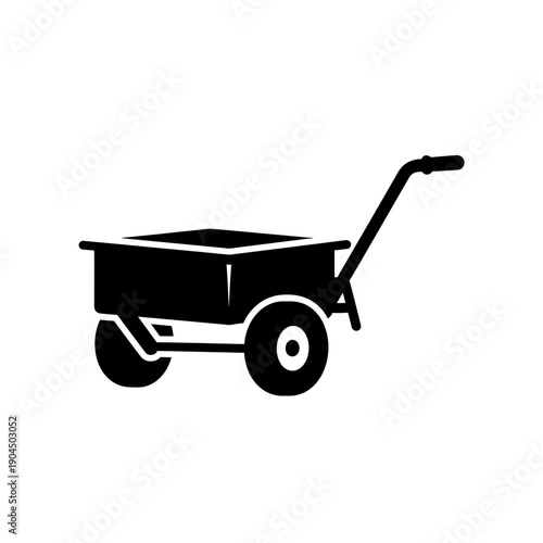 Garden cart icon, black silhouette, isolated on white background.