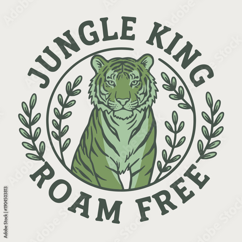 Majestic Tiger Roaming Free in the Jungle King Emblem.