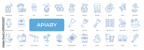 Apiary Icon set Collection in Line Two Color Style. apiary, beekeeping, apiarist, bee, beehive, honey