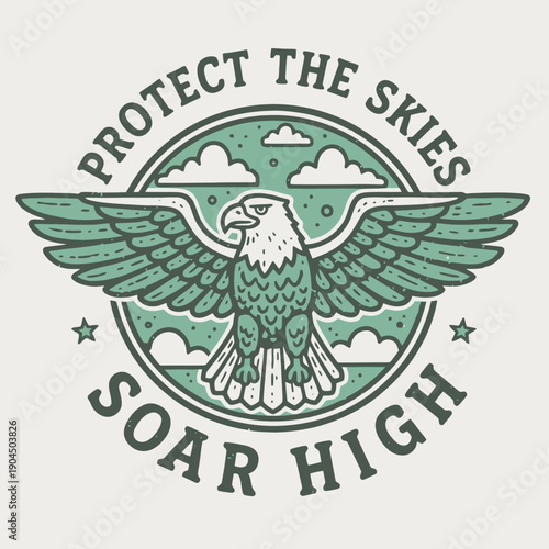 Majestic Eagle Soaring High Protect The Skies Emblem.